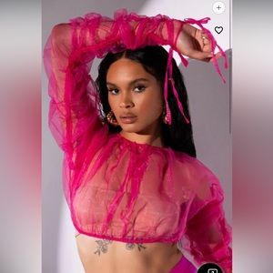 Pink sheer crop top